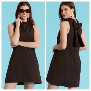 Tyler Boe Stella Linen Blend Mock Ruffle Neck Tie Back A-Line Dress XL Black